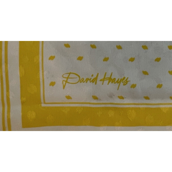 Vtg. David Hayes Scarf Wrap Silky Yellow White Polka Dot Oversized 35in Signed - Picture 4 of 4